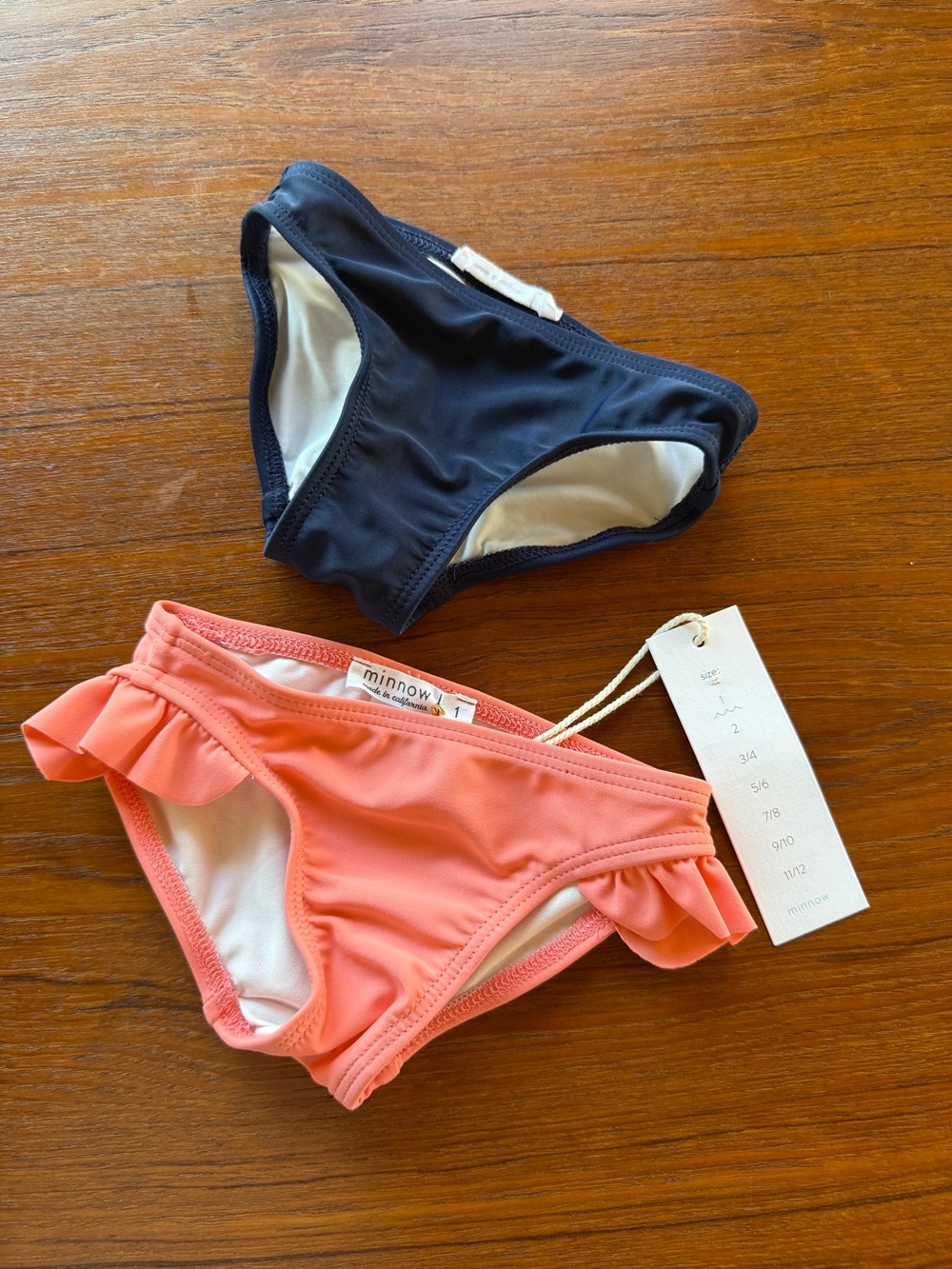 Minnow Swim Girls Bikini Bottoms 2-Pack Coral Ruffle (NWT) & Navy (NWOT) Sz